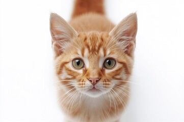 Fototapeta premium Top-down view of an endearing ginger tabby cat with a focused expression