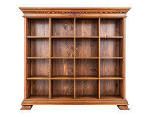 A beautifully crafted wooden bookshelf or cabinet, showcasing intricate carpentry and natural wood grain, featuring multiple shelves, ideal for interior design, providing a storage solution, with a...