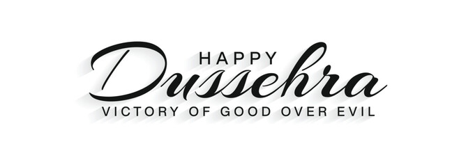 Elegant Happy Dussehra Greeting with Calligraphy Text and Victory of Good Over Evil Message. Indian Festival Vijayadashami Holiday greeting card and Social Media Cover