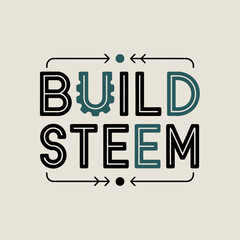 Stem building blocks for future innovators playful typography educational concept logo design for children's learning and technology vector