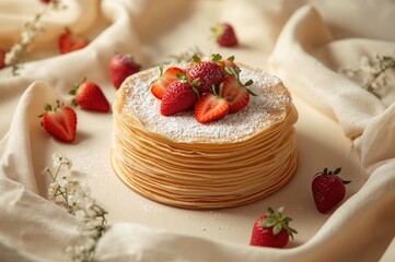 Layered Strawberry Cream Crepe Dessert