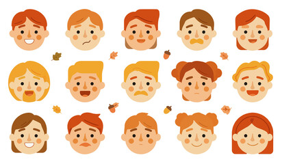 autumn-themed facial expressions in a simple flat design style, featuring vibrant autumn colors With png Transparent 