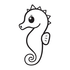 Obraz premium Adorable hand drawn outline of a cute cartoon seahorse with a curled tail and spiky mane