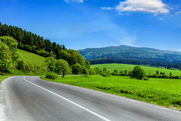 A winding tourist road in a beautiful mountainous area