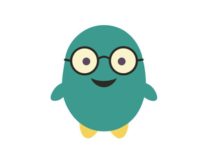 Cute Cartoon Character with Glasses Teal Body and Yellow Feet