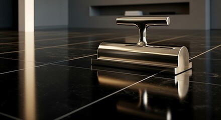 Stylish golden paperweight on luxurious dark marble with bright highlights