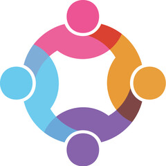 Vibrant Unity Circle Logo: Four People Connecting Together Creatively
