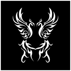 Ornamental Floral Design A classic black and white floral design element featuring elegant, curved leaves and intricate detailing. Perfect for use in decorative borders, logos