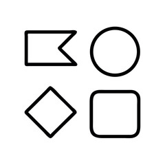 Four distinct geometric shapes in a clean minimalist line art style