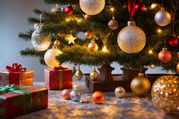 festive New Year and Christmas decorations, beautiful winter holiday like a fairy tale