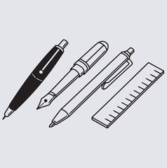 pens, pencil scale silhouette vector art illustration, vector set of pens