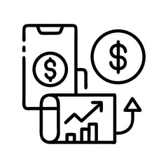 Financial growth and mobile banking concept with upward trend graph and dollar signs