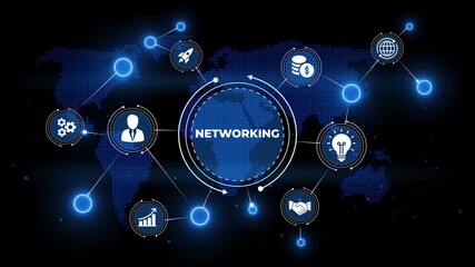 Global Networking Concept with Icons and World Map on Dark Background business icons connection - Powered by Adobe