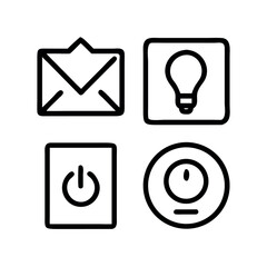 Four simple outline icons representing communication light power and time