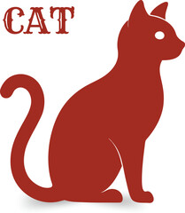 Red Silhouette of a Sitting Cat with the Word CAT Above feline
