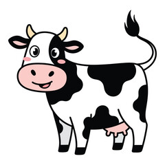 Cute cartoon holstein cow farm animal standing livestock dairy mooing sound cute barnyard silhouette