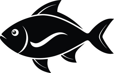 Black Silhouette of a Fish on a White Background aquatic