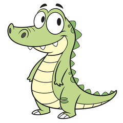 Fototapeta premium A happy cartoon alligator with big eyes and a wide smile stands on a white background