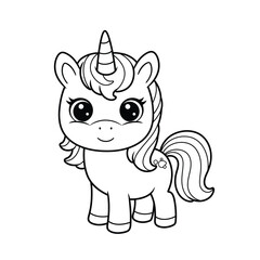 Cute cartoon unicorn with curly mane on a white background. EPS 10.