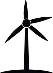 Black Silhouette of a Wind Turbine on White Background wind power renewable energy