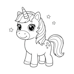 Cute cartoon unicorn with curly mane on a white background. EPS 10.