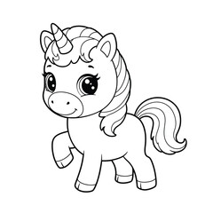 Cute cartoon unicorn with curly mane on a white background. EPS 10.