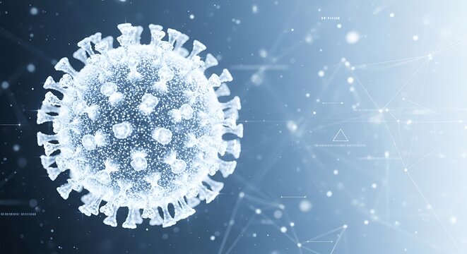 Close up of a coronavirus cell with plexus structure and copy space