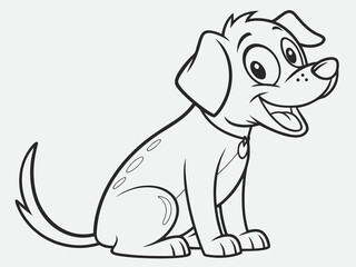 Cartoon dog sitting with tongue out wagging tail outlined vector illustrationline art illustration for a children's coloring book