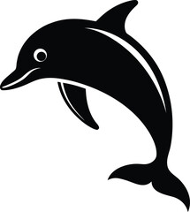 Black Silhouette of a Jumping Dolphin on a White Background vector illustration