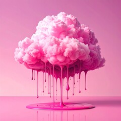 Dreamy Delight A Whimsical Pink Cloudscape with Dripping Paint Creating a Sweet and Surreal Composition on a Pink Canvas