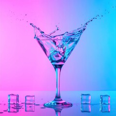 Vibrant Martini Splash A Dance of Liquid and Ice Cubes in Neon Hues A Celebration of Refreshment