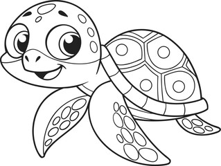 Kawaii Turtle Coloring pages for Kidsline art illustration for a children's coloring book