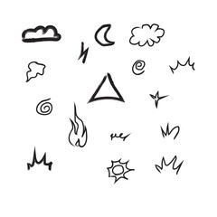 Hand drawn doodle set isolated on white background with whimsical and playful elements for creative and artistic designs