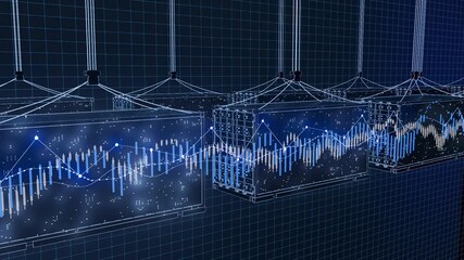 A blue background with two containers and a line of graph. - Powered by Adobe