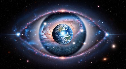 Cosmic eye earth and galaxy merged in a universe inspired illustration