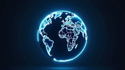 Stunning neon blue digital Earth globe glows with global connectivity and modern technology concept