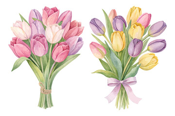 Watercolor Tulip Bouquet in Soft Pastel Colors vector illustration
