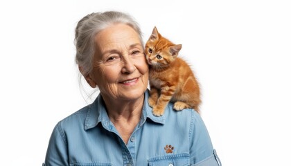 Elderly woman volunteer at animal shelter
