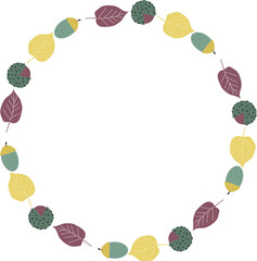 Autumn wreath of chestnuts, acorns and leaves