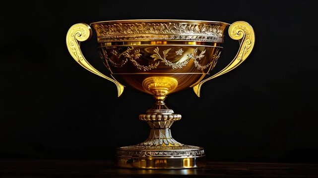 A golden trophy sits atop a wooden table, waiting for its recipient