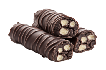 Festive chocolate covered wafer roll treat isolated on transparent background