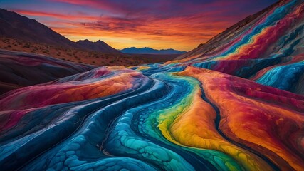 Vibrant Rainbow Landscape with Mountains