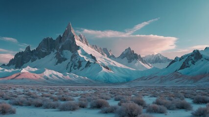 Snowy Mountain Range with Winter Valley