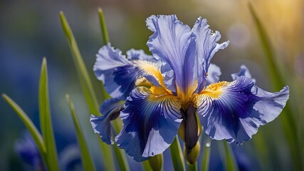 Two Blooming Iris Flowers in Sunlight