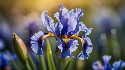 Single Iris Flower Blooming in Garden