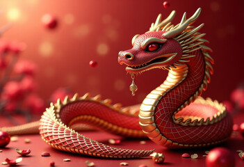 Obraz premium Luxury red and gold Chinese snake year on clear background