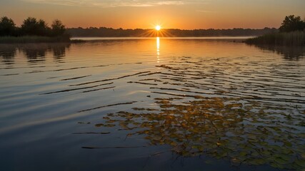 Sunrise Over Tranquil Lake with Lilies