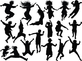set of eighteen happy people silhouettes