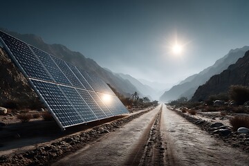 Solar panel installation in desert wilderness high resolution wallpaper