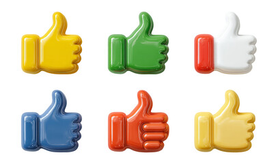 Obraz premium Colorful and Glossy Thumbs Up Icons in Various Shades Isolated on Background